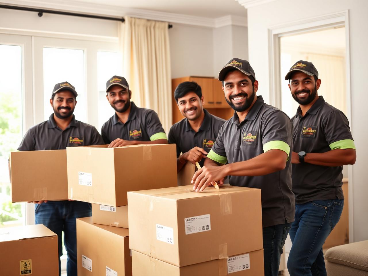 Packers and movers team packing boxes